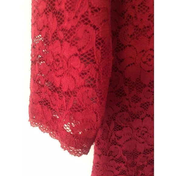 Laundry Shelli Segal Womens Size 10 Red Lace Sheath Dress 3/4 Sleeve - Picture 4 of 7